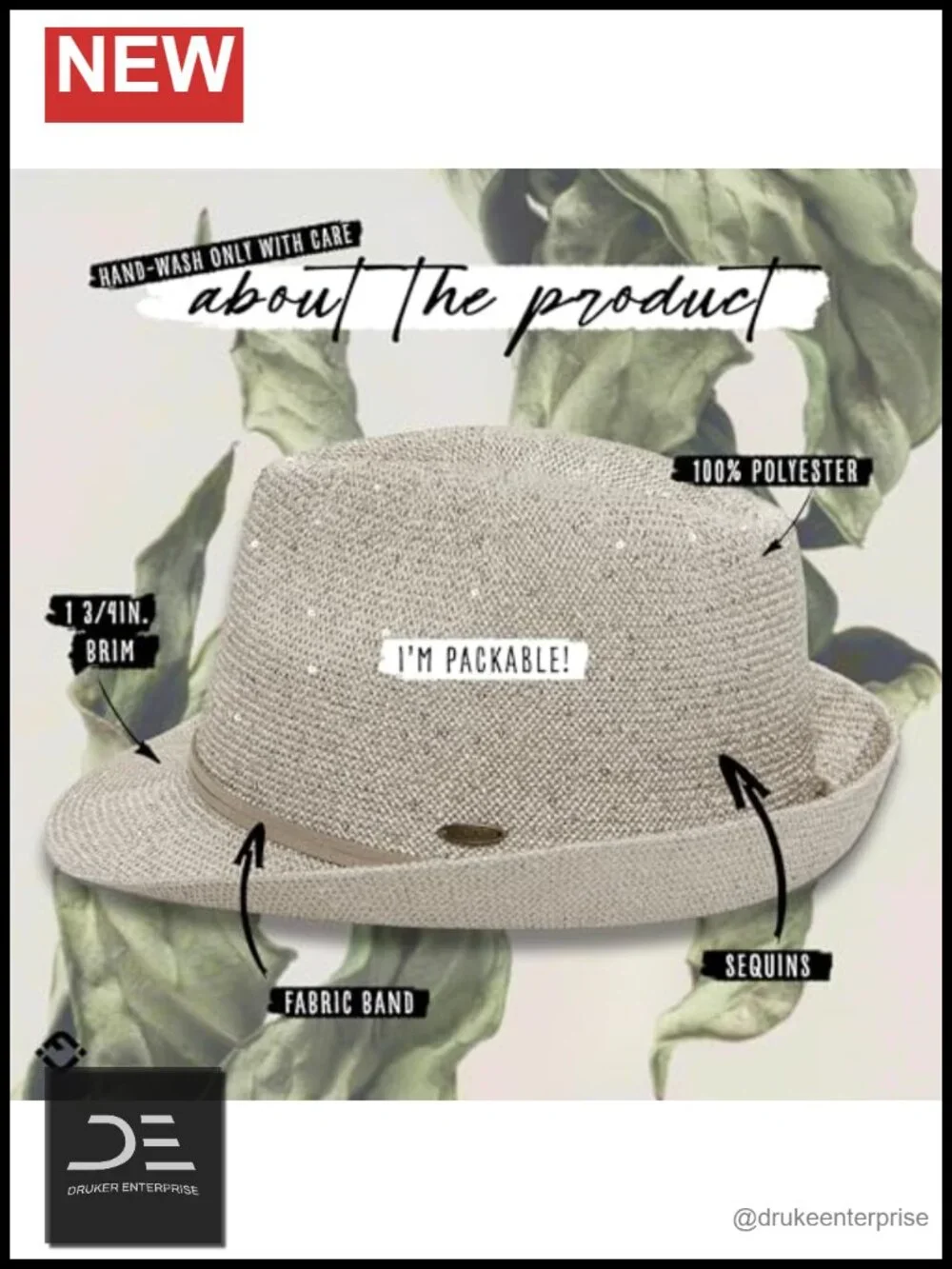 UPF 50+ Straw Fedora Hat for Women - Packable Short Brim Sun Hat